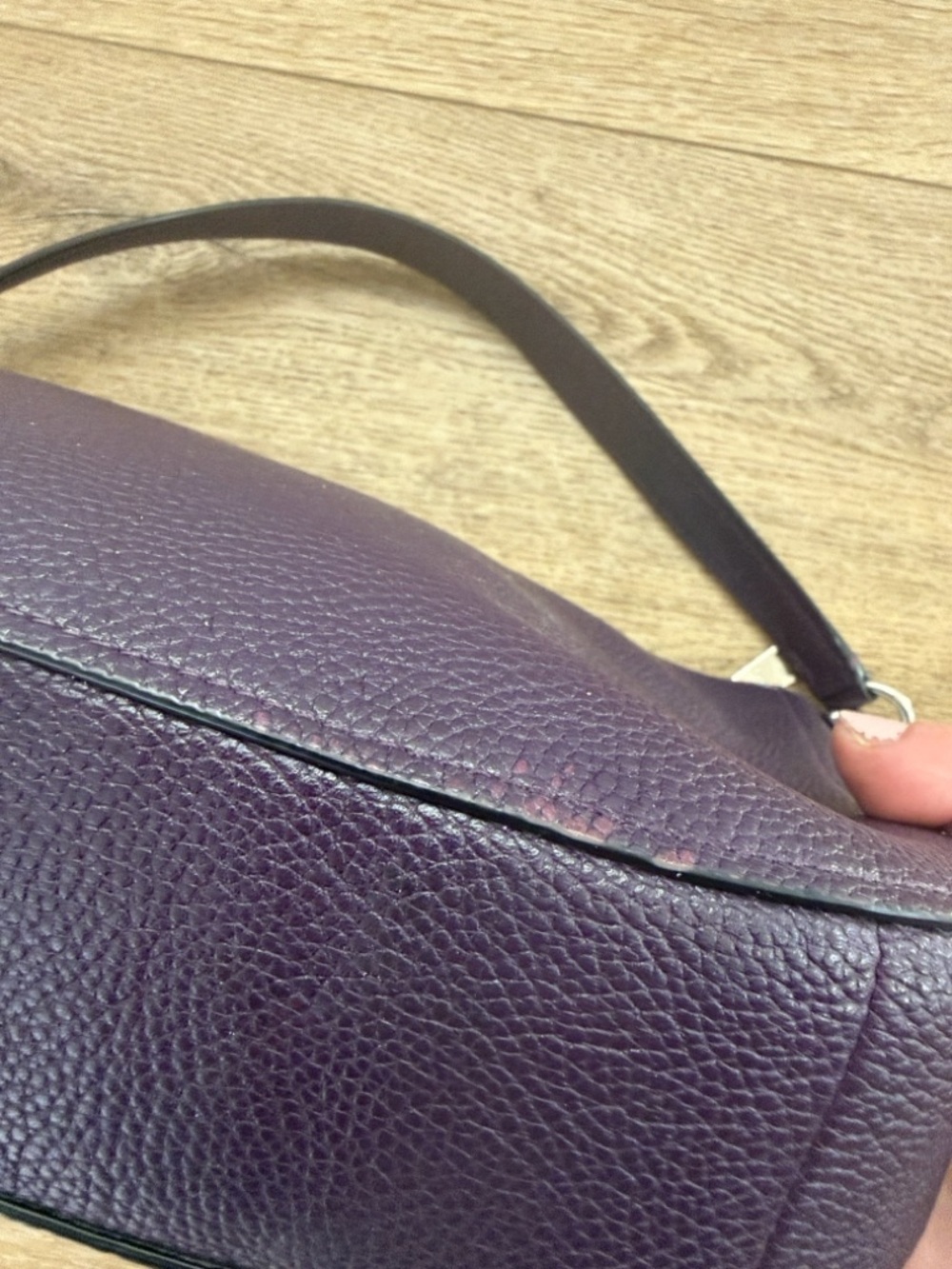 Coach Pebbled Shoulder Bag - Plum with Black Strap - Picture 6 of 9